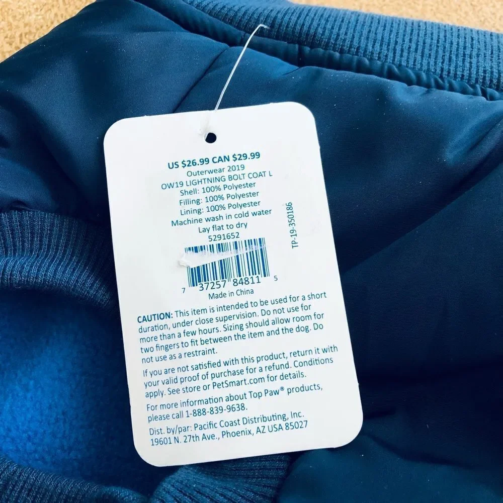 Top Paw Navy Blue Winter Dog Pet Jacket Coat L